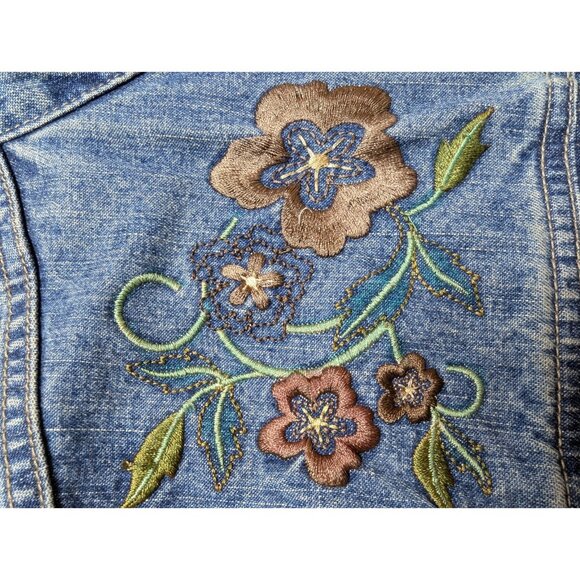 Vtg Womens Large Vest Denim Buffalo Cheetah Embroidery Fringe Bling War Bonnet - Picture 9 of 10